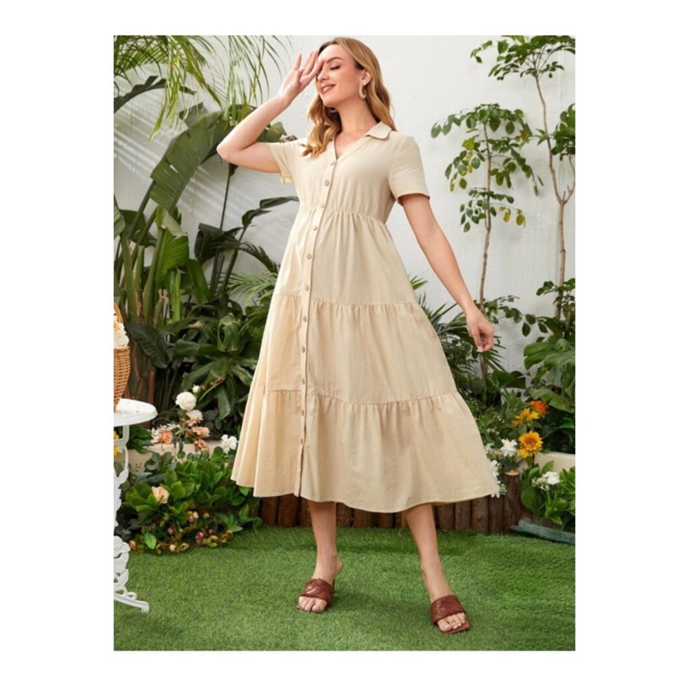 SHEIN Maternity Single Breasted Ruffle Hem Dres